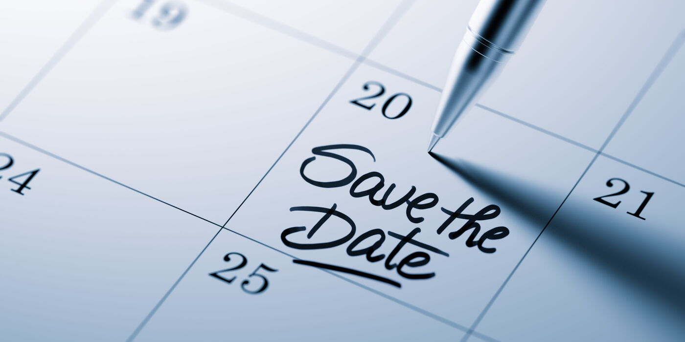 Ansicht auf einen Kalendereintrag mit dem Schriftzug "Save the date"