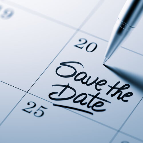 Ansicht auf einen Kalendereintrag mit dem Schriftzug "Save the date"