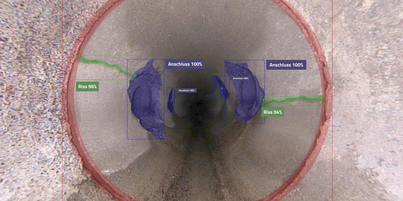 Durch Maskierungen visualisierte Erkennungsleistung des KI-Systems und aus der ArtIST-Analyse resultierende Zustandserfassung mit dreistufiger Konfidenzskala.